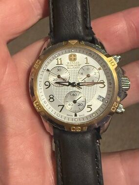 Wenger Swiss Military Chronograph Watch - Silver Dial, Brown Leather Strap